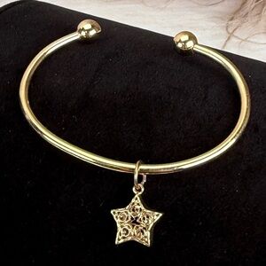 Goldtone Star Charm Open Bangle Cuff Bracelet